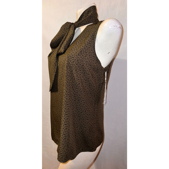 New J BRAND Top Women's Size M Green Black Strap Bow Tie Neck Slvls Blouse $225 - Picture 4 of 6
